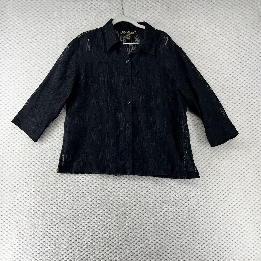 Mirasol Sheer Button Down Top Paisley Burnout 3/4 Sleeve Blouse L